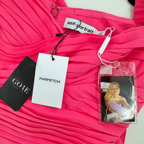 Self-Portrait Iris Pleated Sleeve Pink Criss-Cross Bodice Midi Dress 6 Crepe - Picture 10 of 16